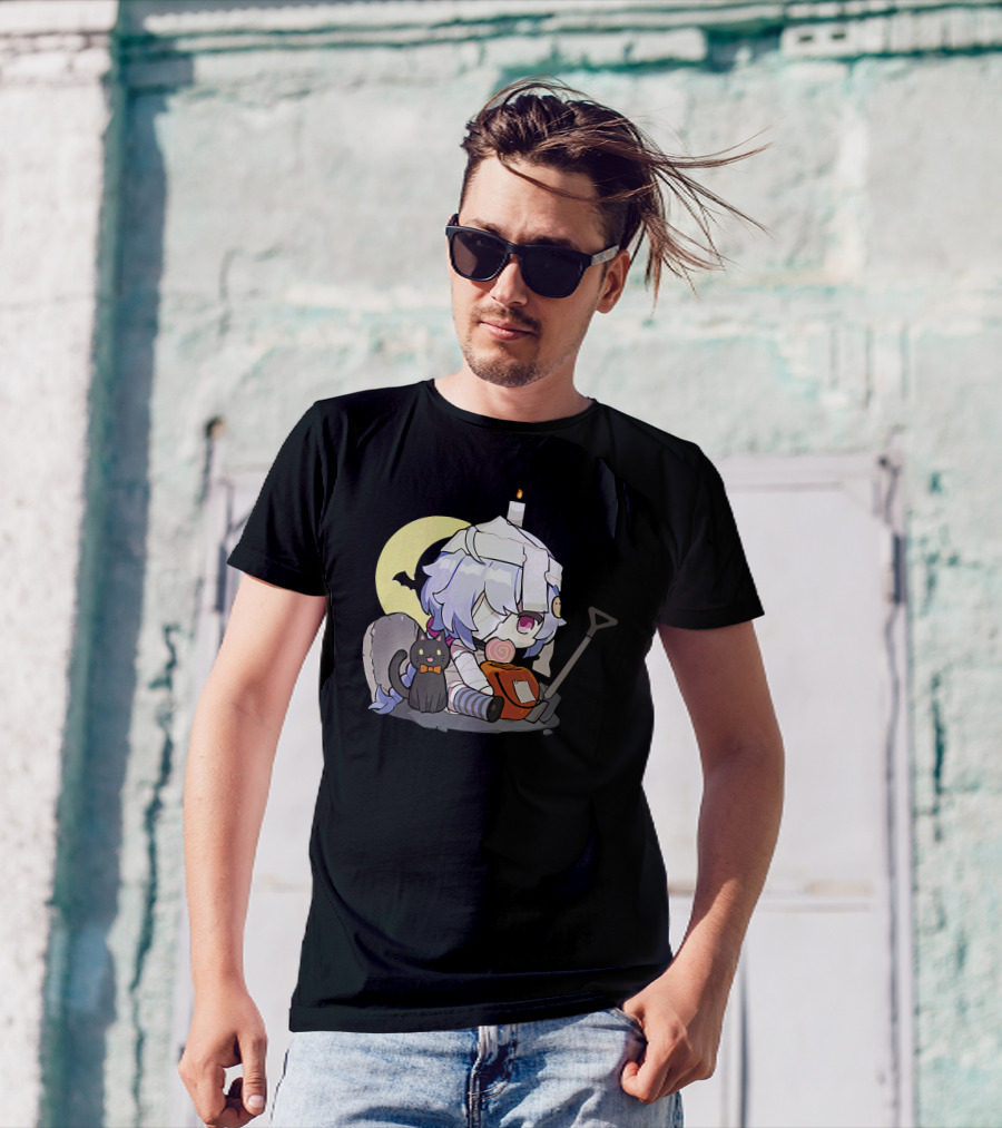 Happy Halloween Genshin Impact Ganyu Chibi Black Cat Moon Costume T-Shirt