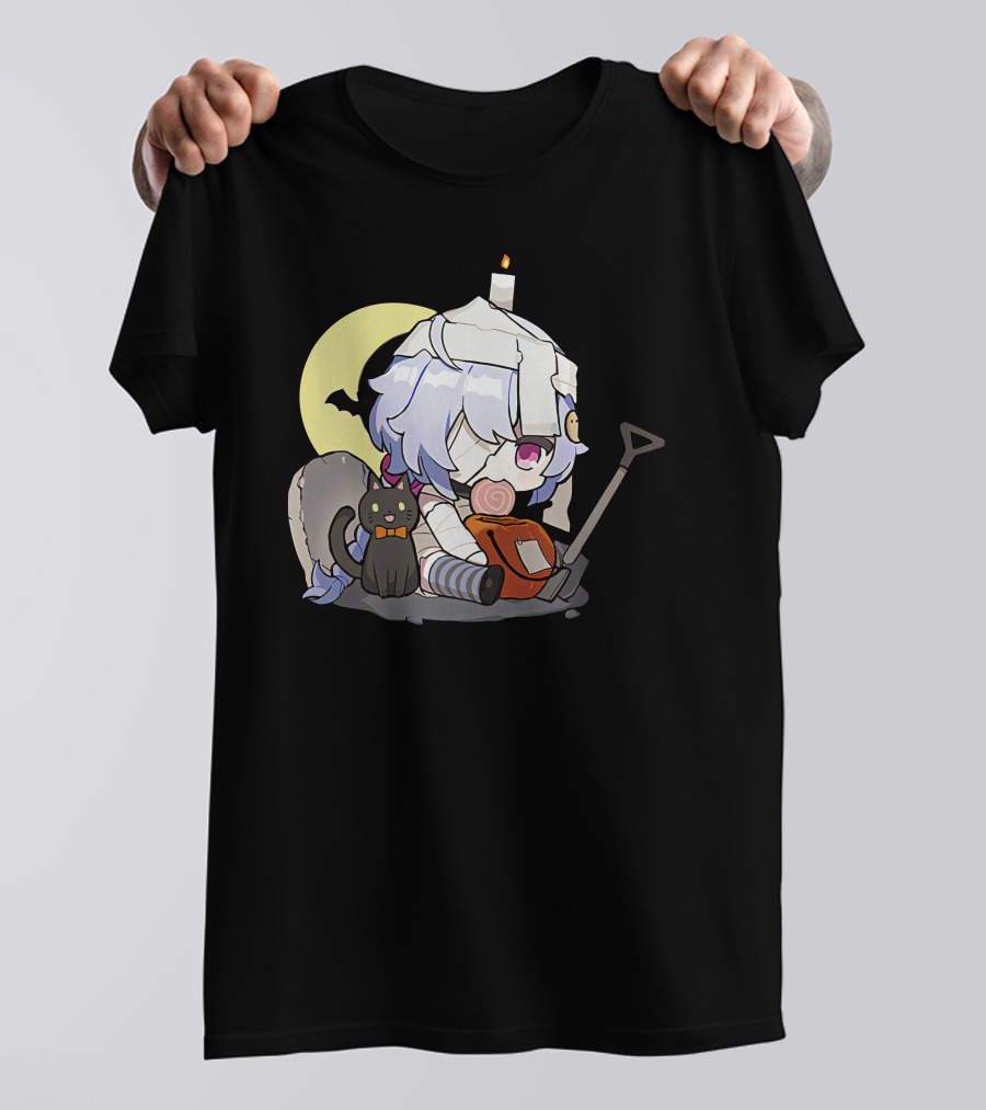 Happy Halloween Genshin Impact Ganyu Chibi Black Cat Moon Costume T-Shirt