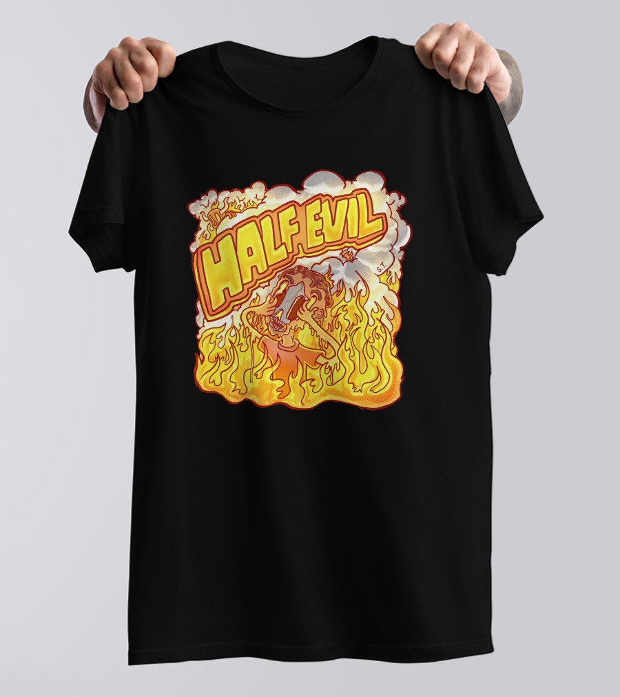 Half Evil 333 Flaming Fire Pit Creature T-Shirt