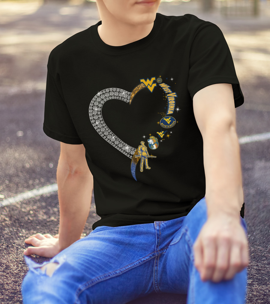 WVM Heart West Virginia Mountaineers Diamond Logo And Mascot T-Shirt