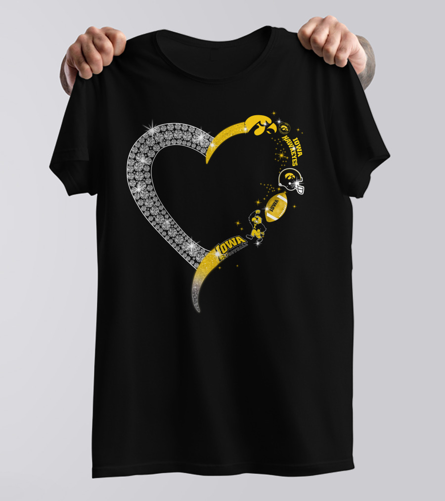 Iowa Hawkeyes Heart Logo Football Themed T-Shirt