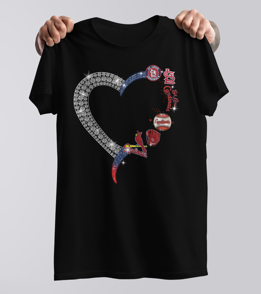 STL Cardinals Glitter Heart St. Louis Baseball Elements T-Shirt
