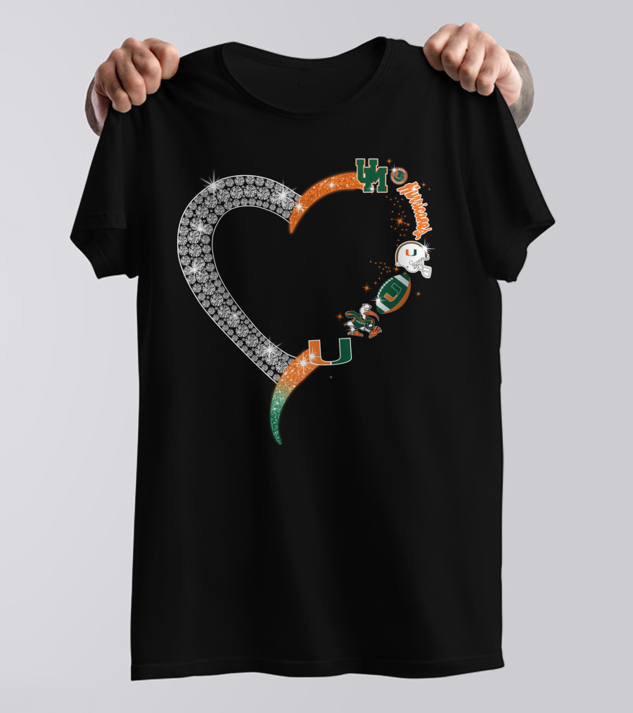 Miami Hurricanes Heart Sparkle U T-Shirt