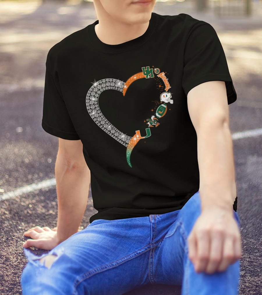 Miami Hurricanes Heart Sparkle U T-Shirt