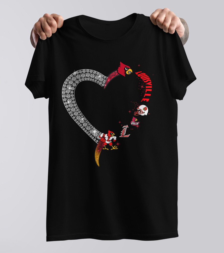 Louisville Cardinals Heart Shaped Logo With Helmet And Mascot T-Shirt
