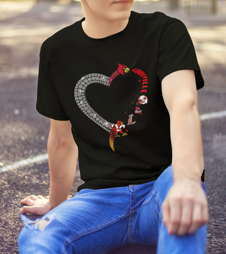 Louisville Cardinals Heart Shaped Logo With Helmet And Mascot T-Shirt