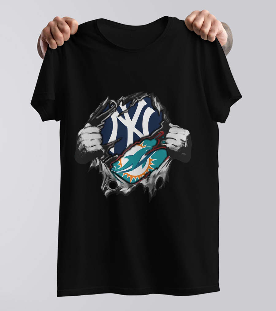 Yankees Dolphins Fans Torn Fabric T-Shirt