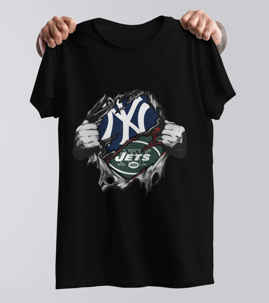 New York Yankees NY And New York Jets Logo Fusion T-Shirt