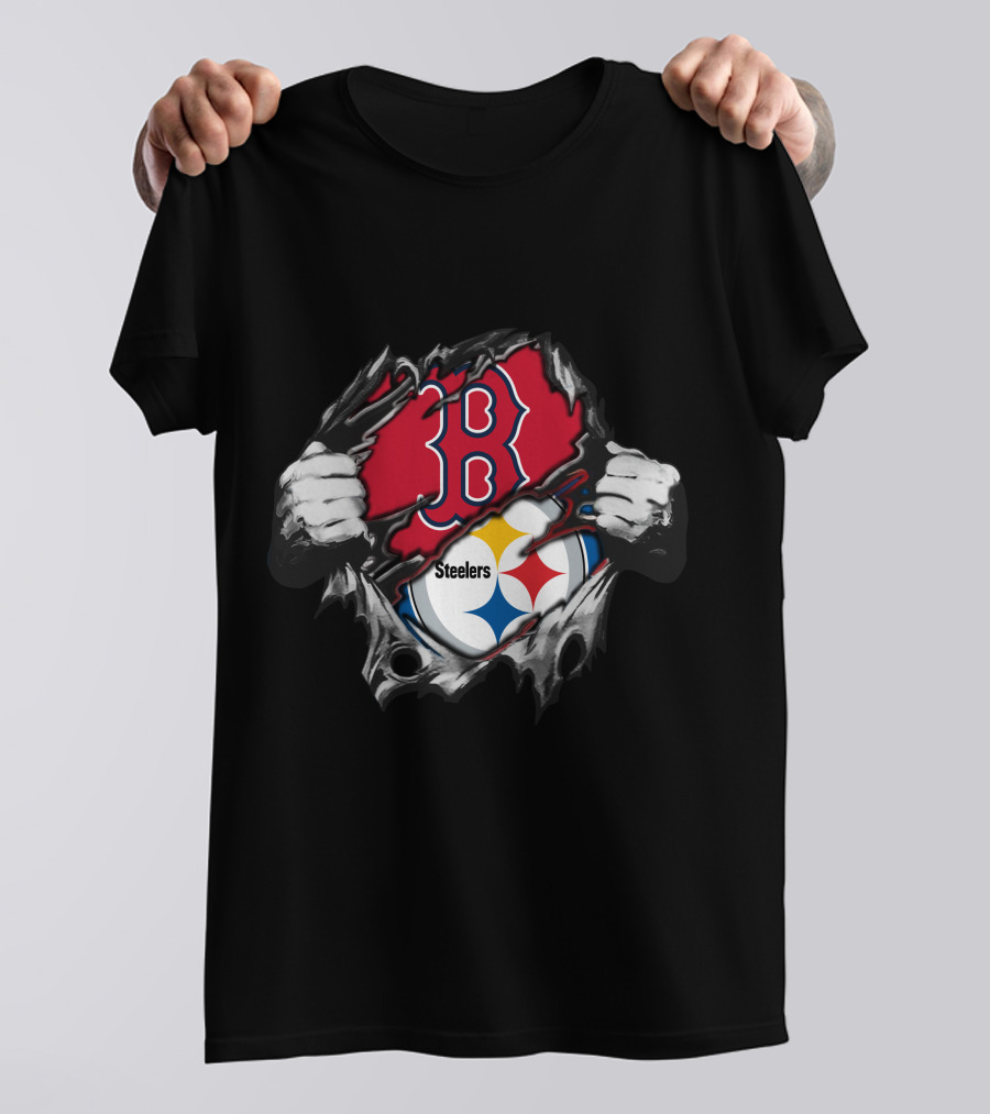 Steelers Red Sox Crossover Boston Pittsburgh Fan Fusion T-Shirt