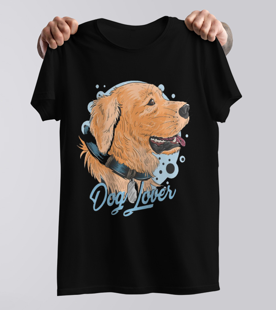 Dog Lover Happy Golden Retriever Head With Collar And Blue Bubbles T-Shirt