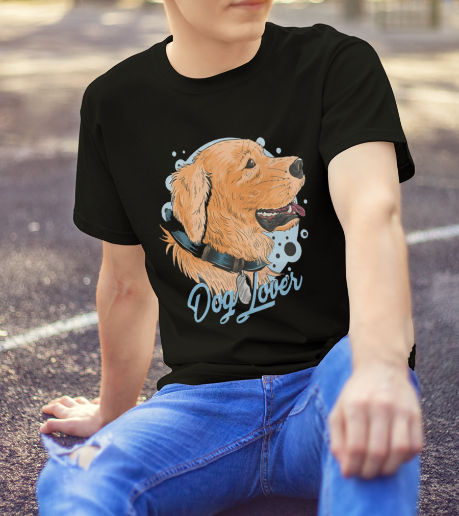Dog Lover Happy Golden Retriever Head With Collar And Blue Bubbles T-Shirt