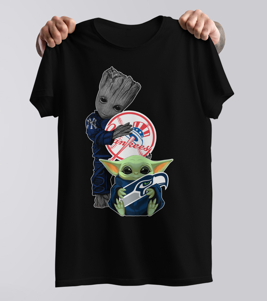 Yankees Baby Groot Seahawks Baby Yoda T-Shirt