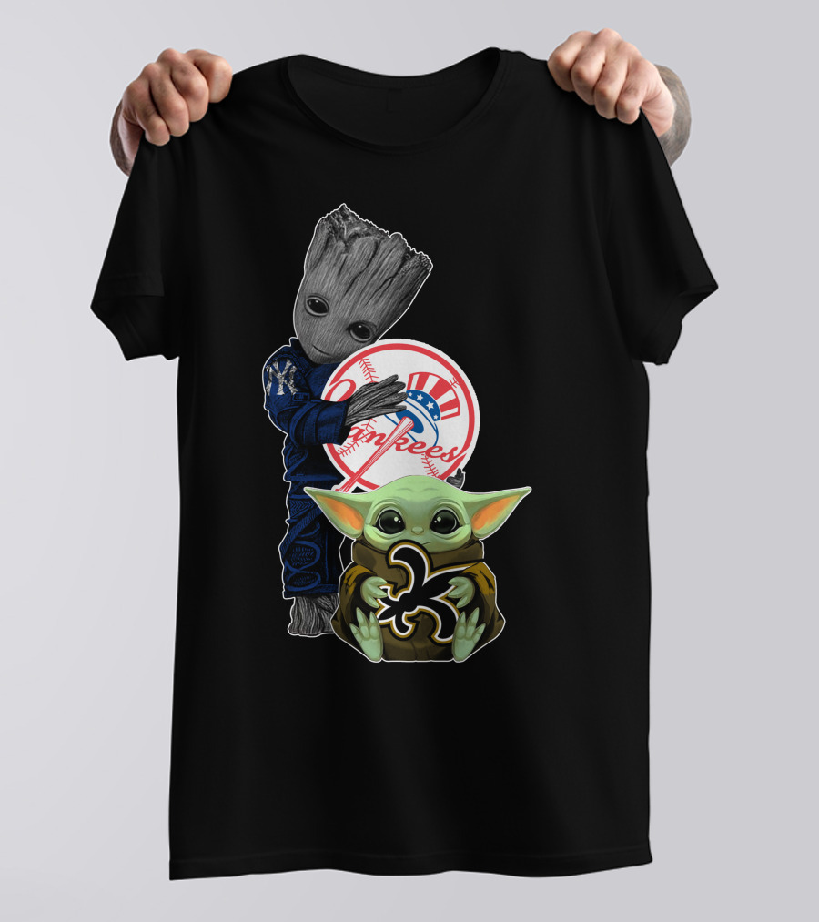 Yankees Groot Holding Baseball Saints Baby Yoda T-Shirt