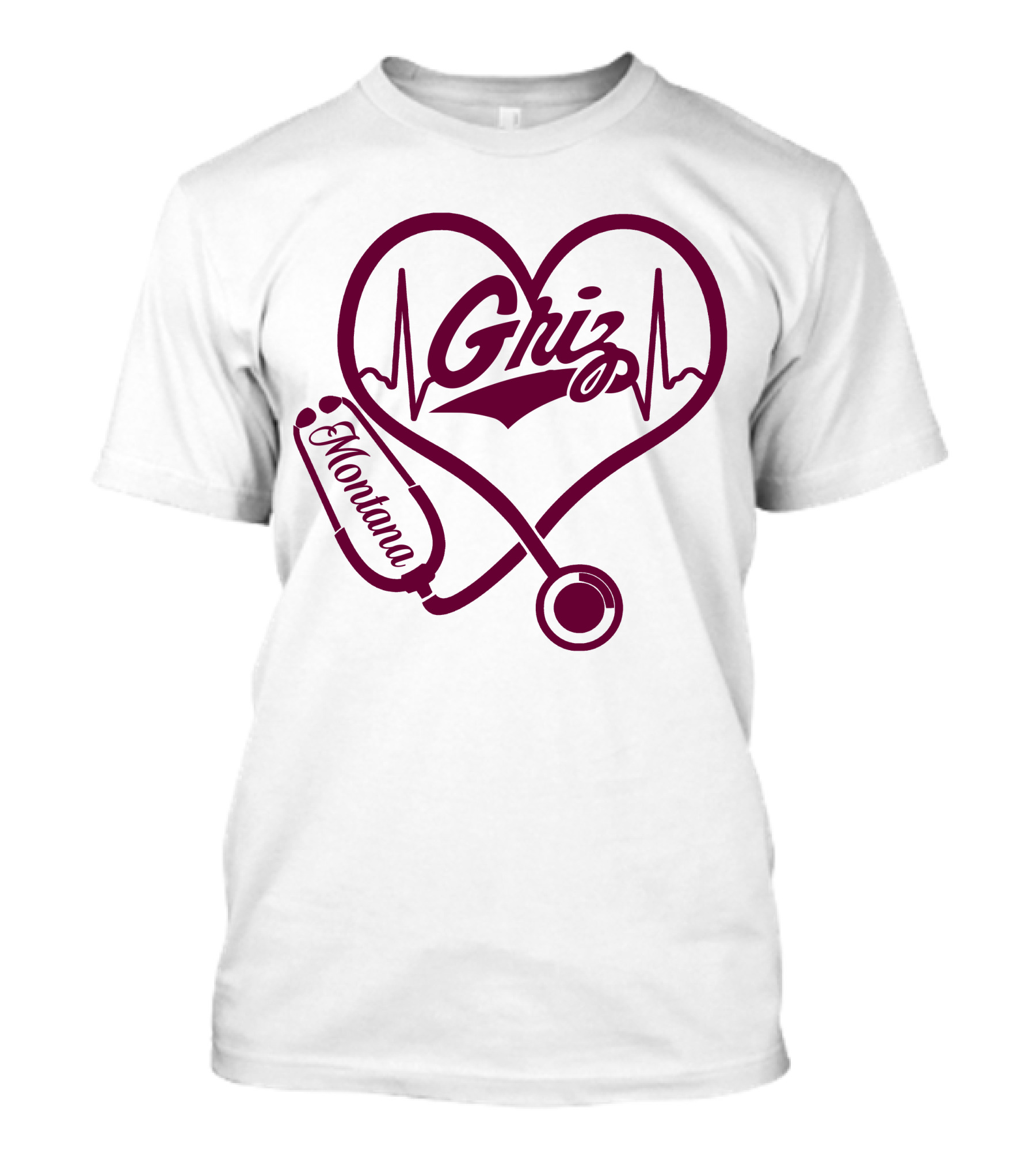 Griz Heartbeat Stethoscope Montana Nurse T-Shirt