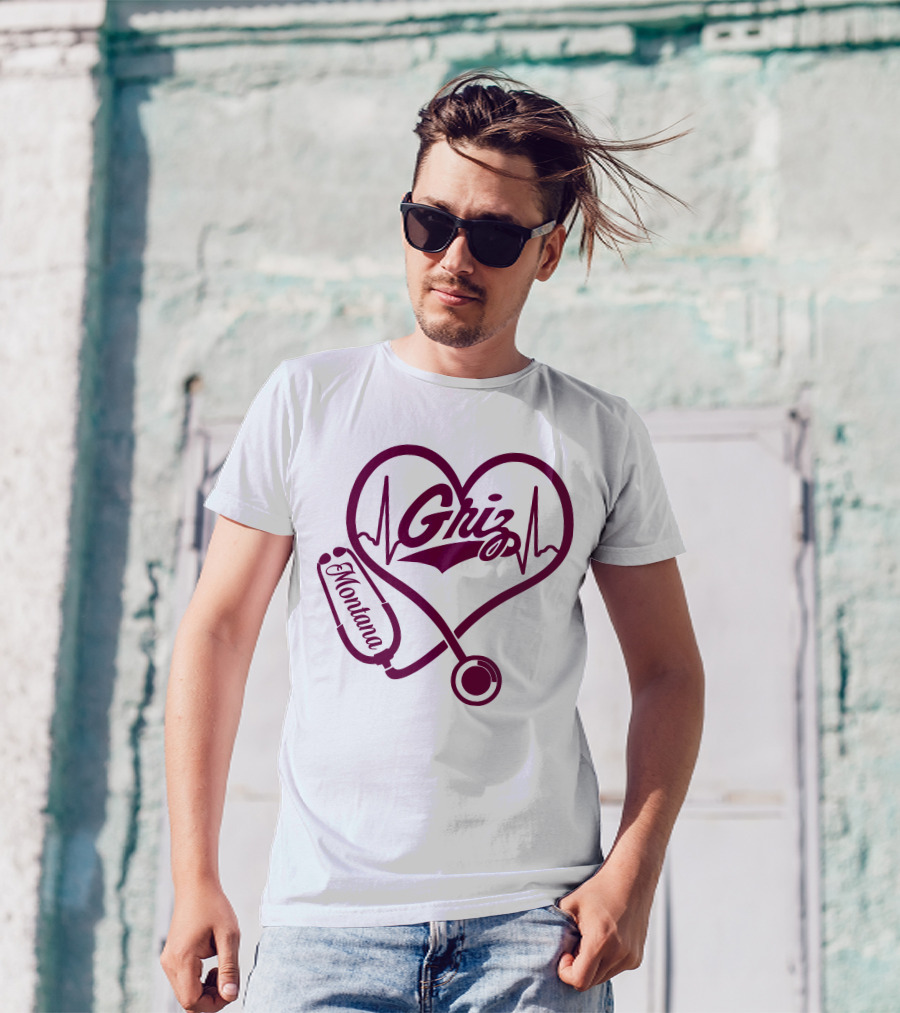 Griz Heartbeat Stethoscope Montana Nurse T-Shirt