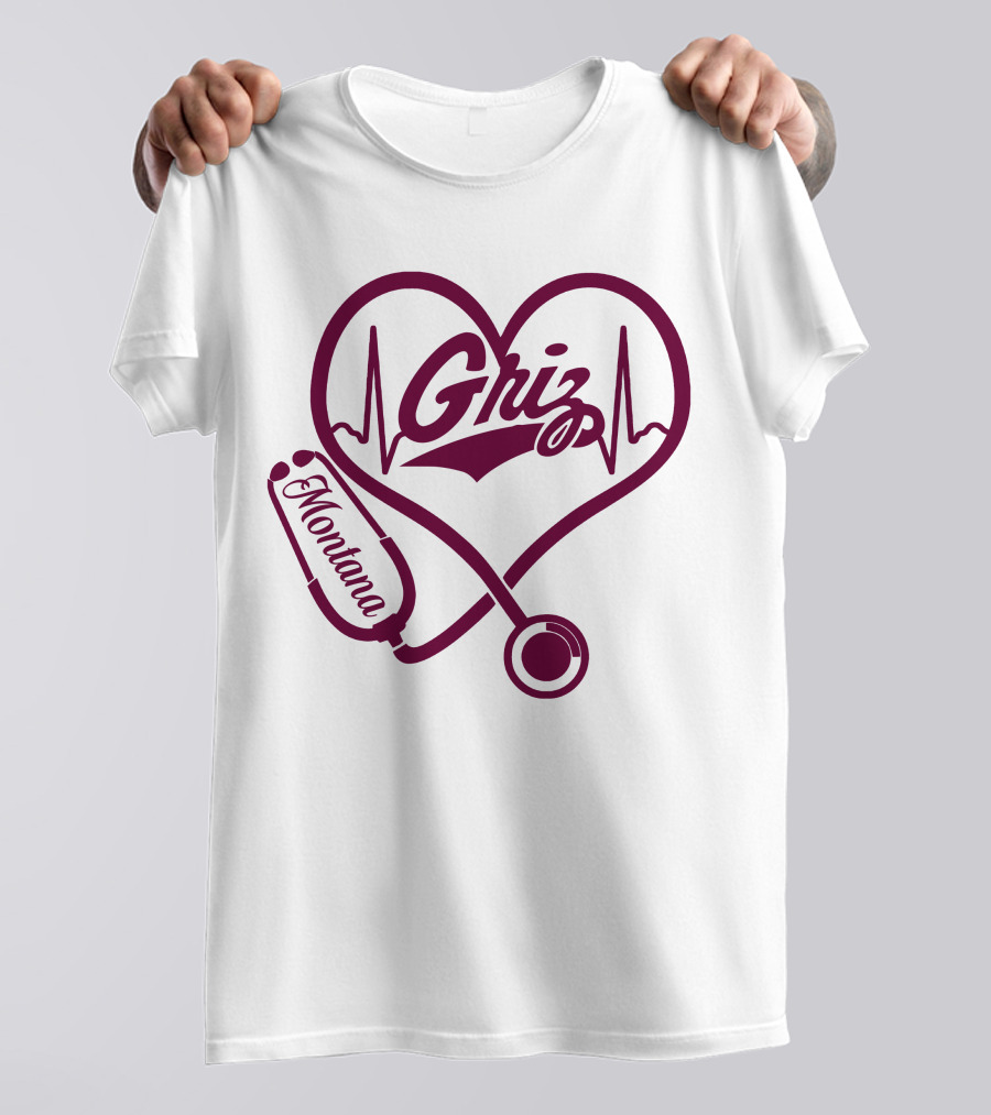 Griz Heartbeat Stethoscope Montana Nurse T-Shirt