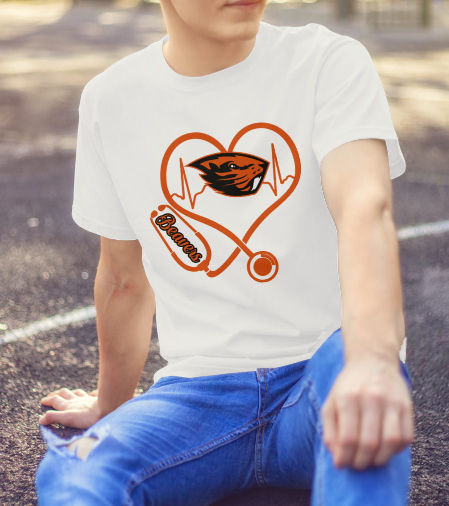 Beavers Nurse Love Oregon State Heartbeat T-Shirt