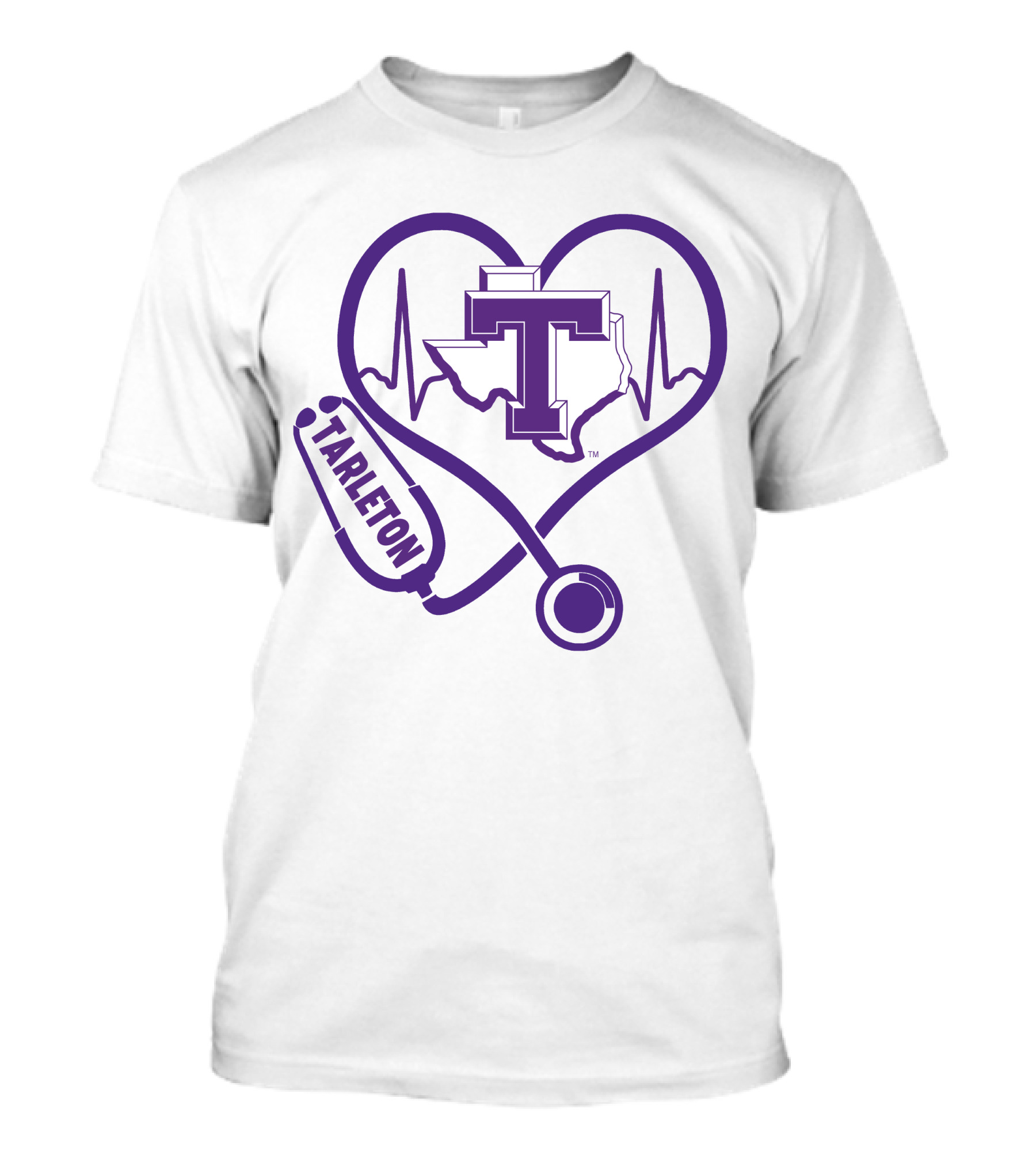 Tarleton State Stethoscope Heartbeat Nurse Love Texas Map T-Shirt