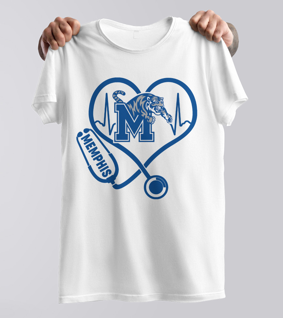 Memphis Tigers Nurse Heartbeat Stethoscope T-Shirt