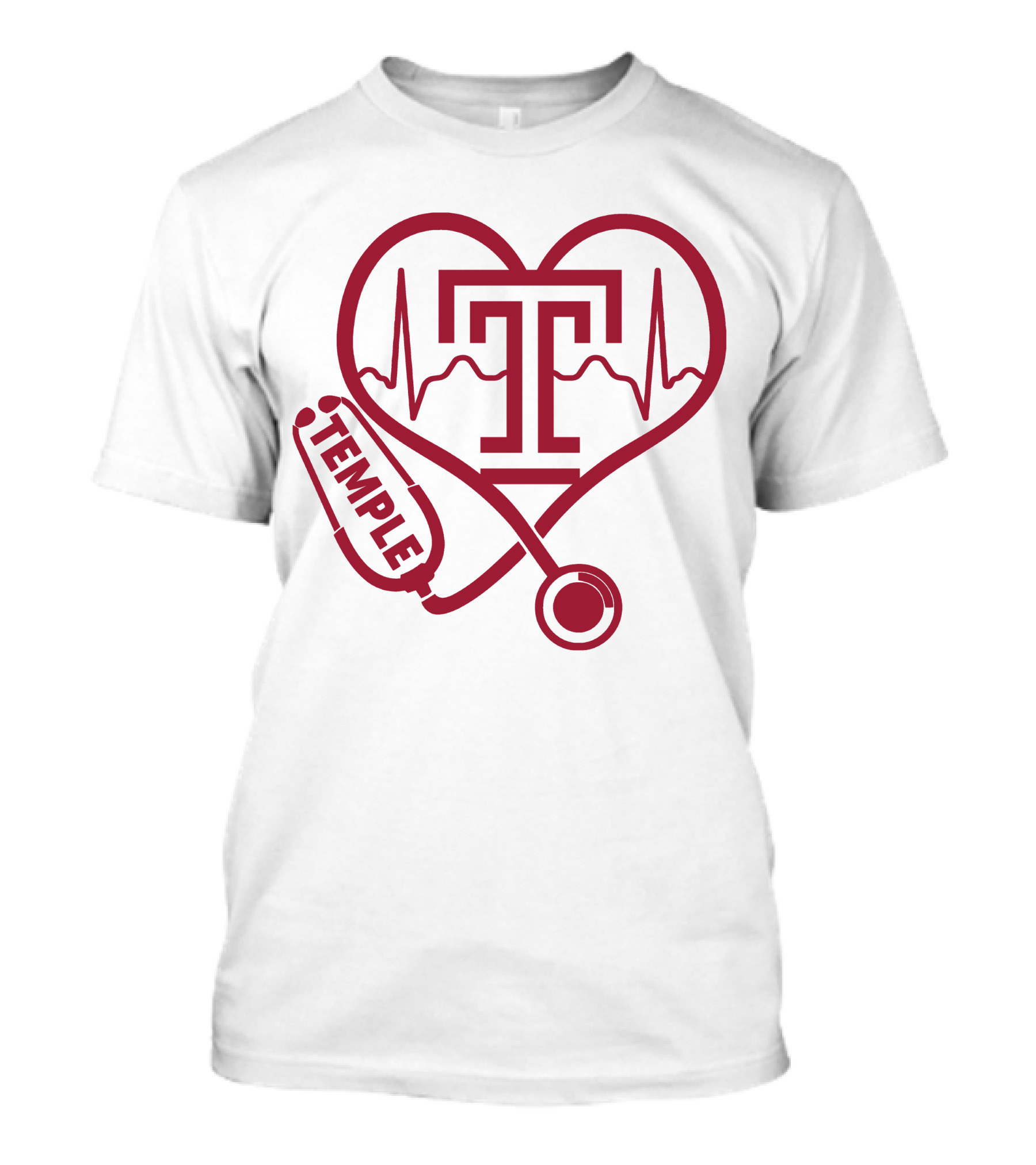 Nurse Love Temple Owls Football Stethoscope Heartbeat T-Shirt