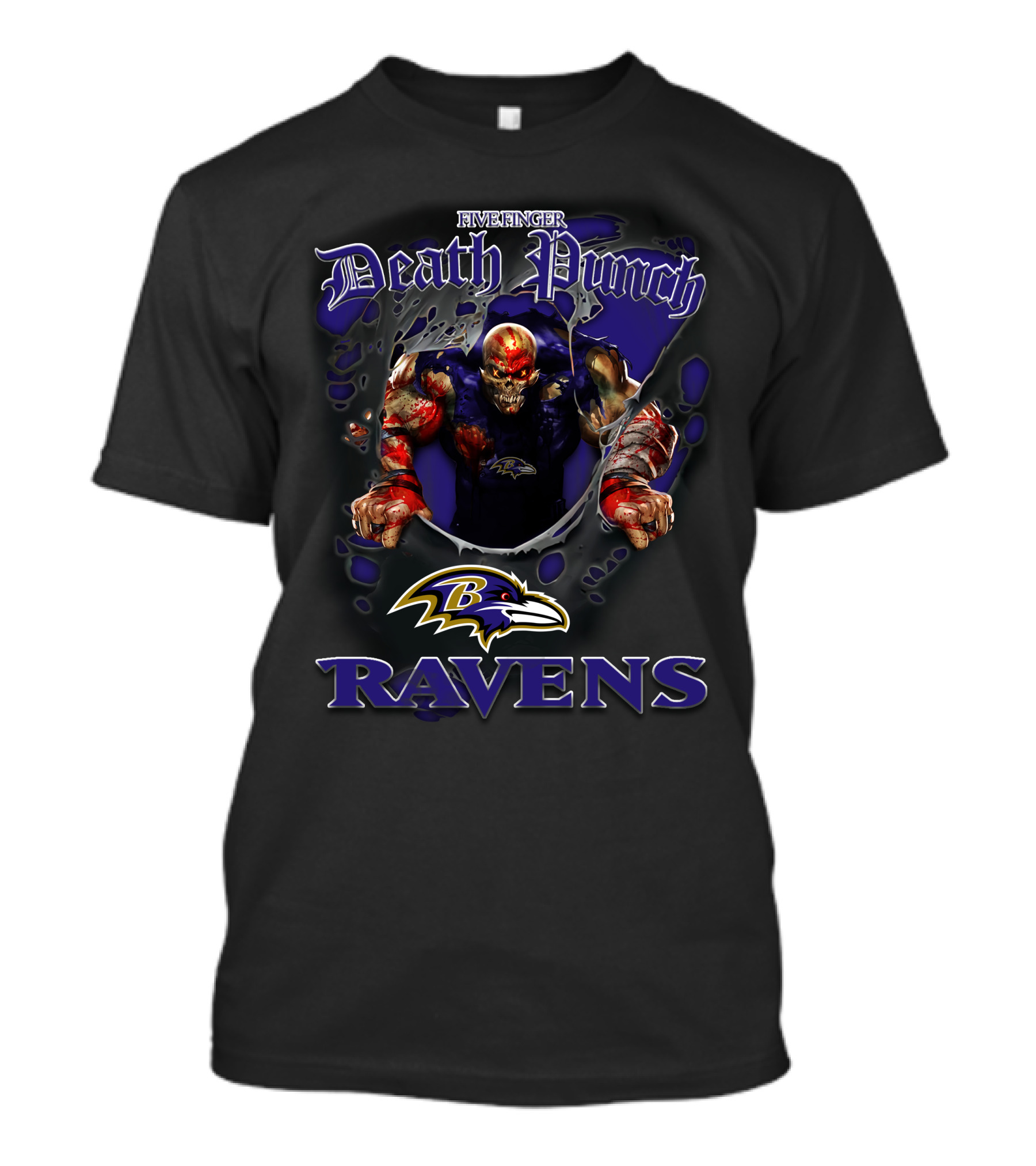 Five Finger Death Punch Ravens Baltimore Nfl Harley Davidson Motorcycle Biker T-Shirt
