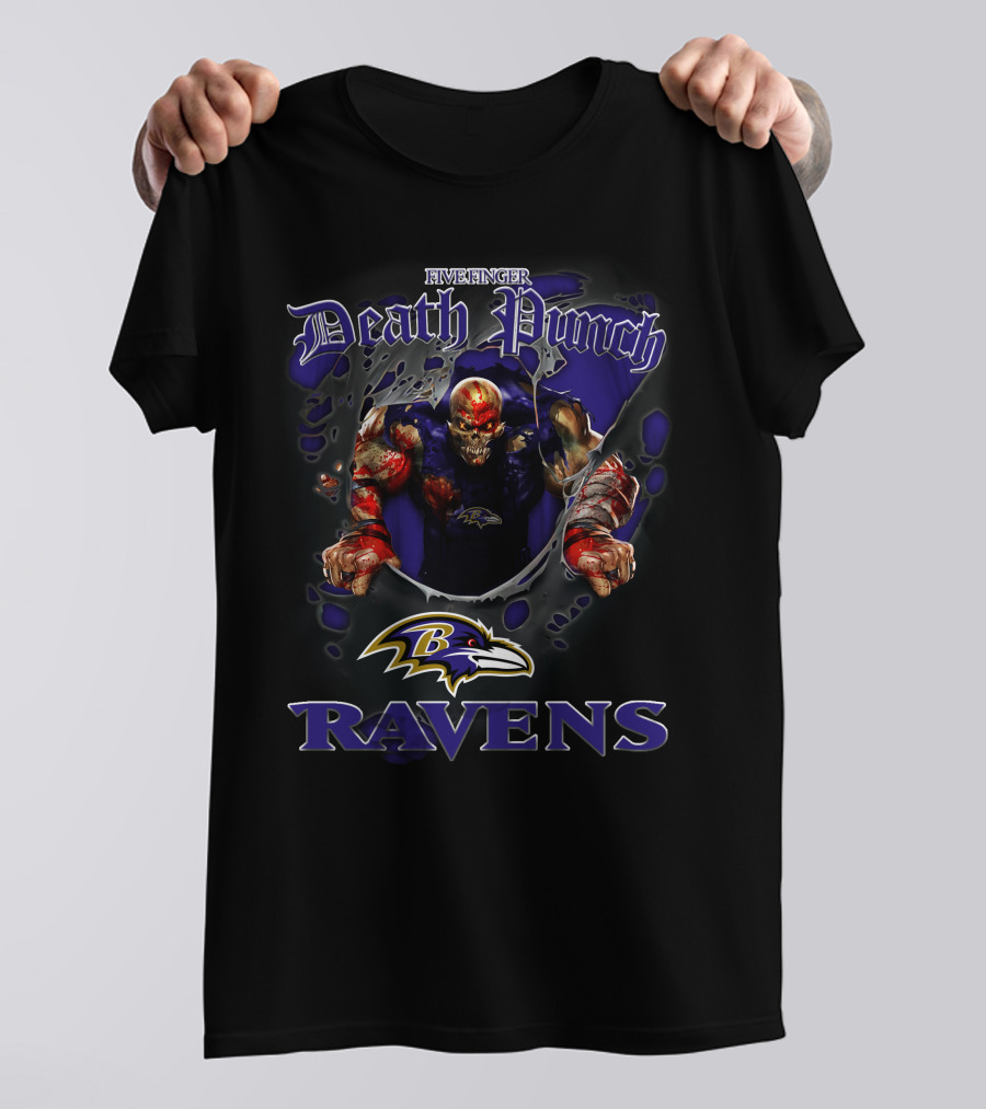 Five Finger Death Punch Ravens Baltimore Nfl Harley Davidson Motorcycle Biker T-Shirt
