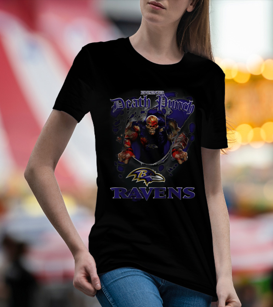 Five Finger Death Punch Ravens Baltimore Nfl Harley Davidson Motorcycle Biker T-Shirt