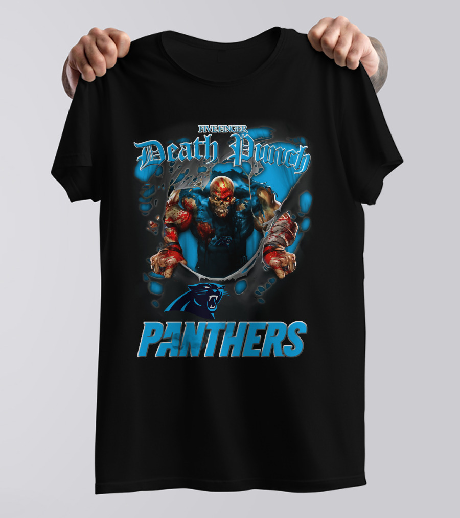 Five Finger Death Punch Panthers Harley Davidson Motorcycle Biker Nfl Carolina Panthers T-Shirt