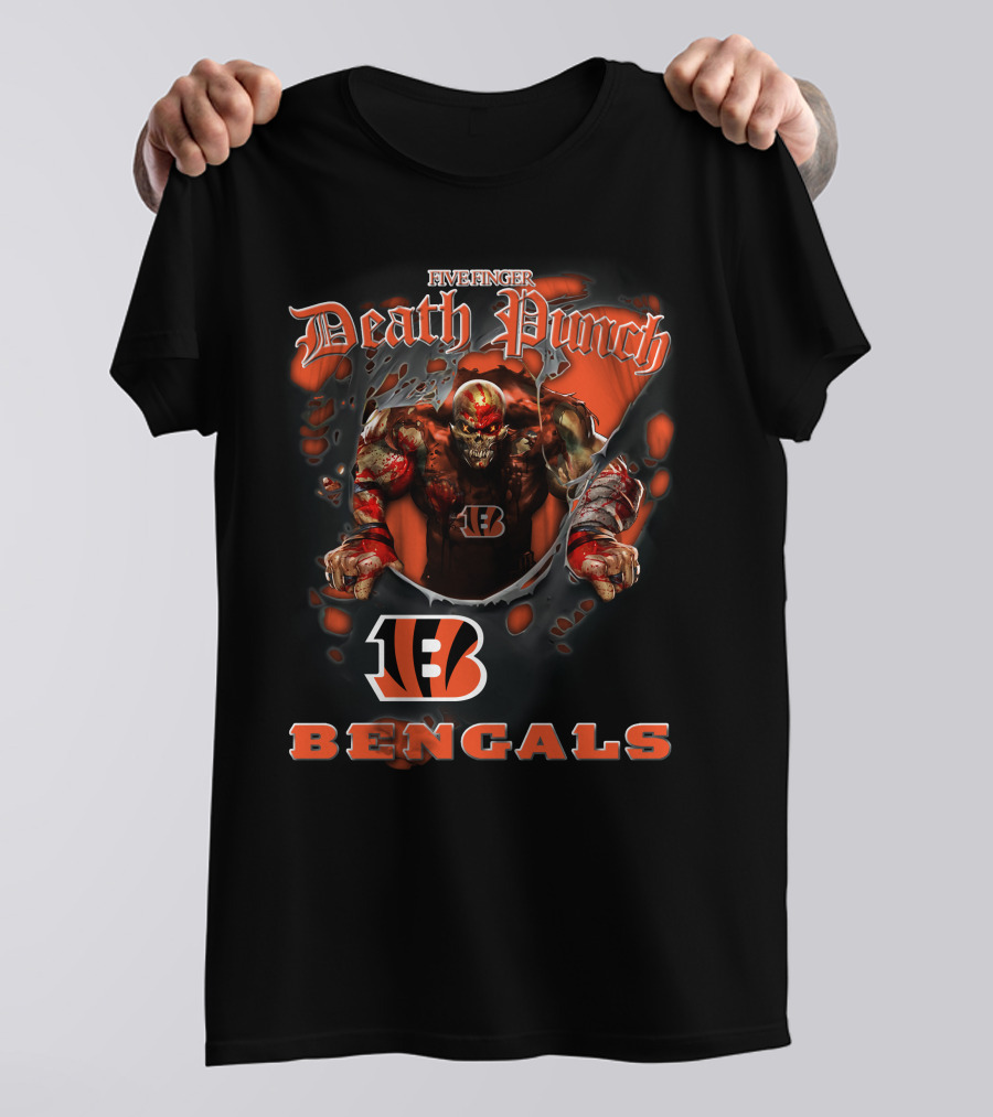 Five Finger Death Punch Nfl Cincinnati Bengals Biker Theme With Harley Davidson Elements T-Shirt