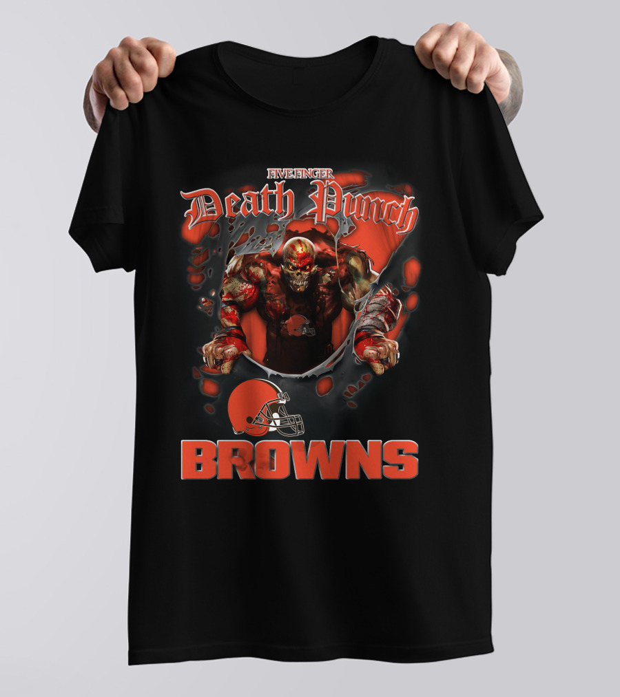Five Finger Death Punch Browns Harley Davidson Motorcycle Biker Nfl Cleveland Browns T-Shirt