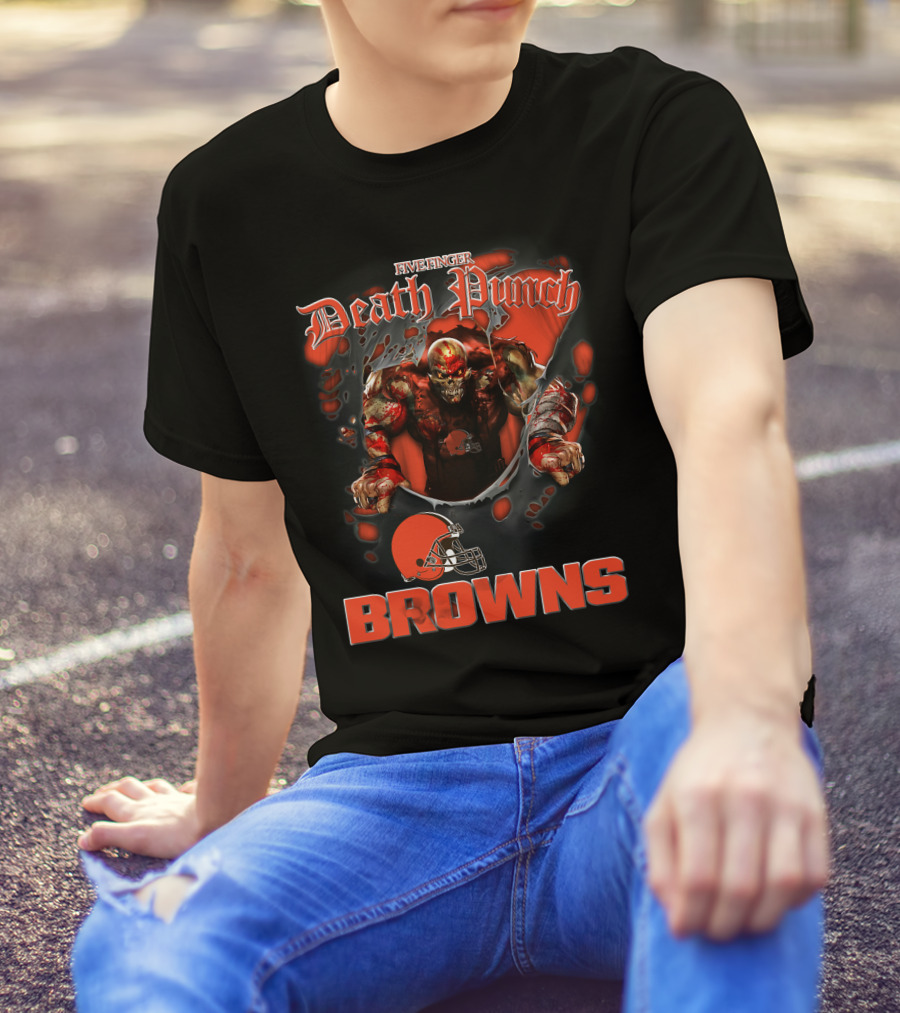 Five Finger Death Punch Browns Harley Davidson Motorcycle Biker Nfl Cleveland Browns T-Shirt