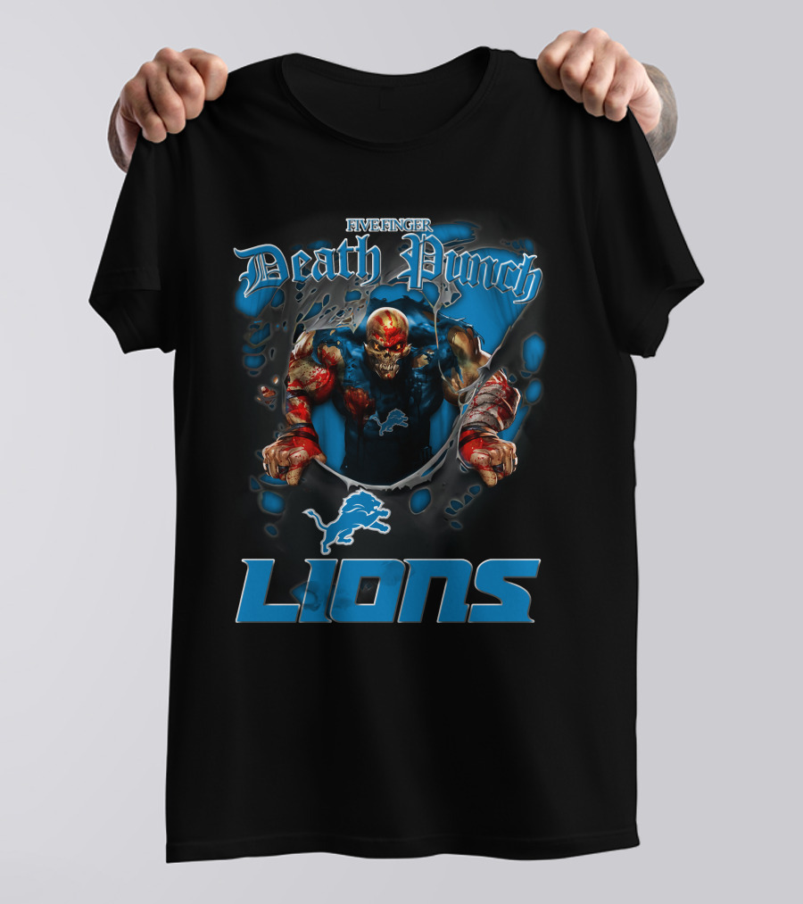 Five Finger Death Punch Detroit Lions Harley Davidson Biker Nfl T-Shirt