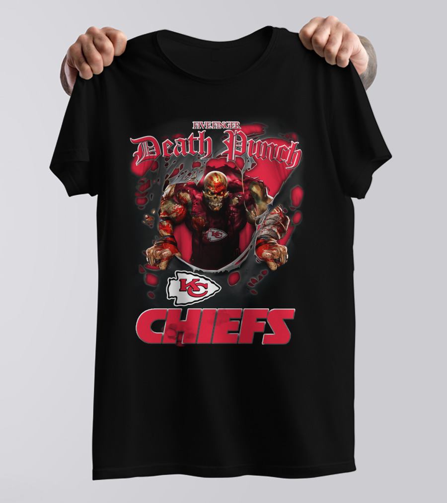 Harley Davidson Motorcycle Biker Five Finger Death Punch Nfl Kansas City Chiefs T-Shirt