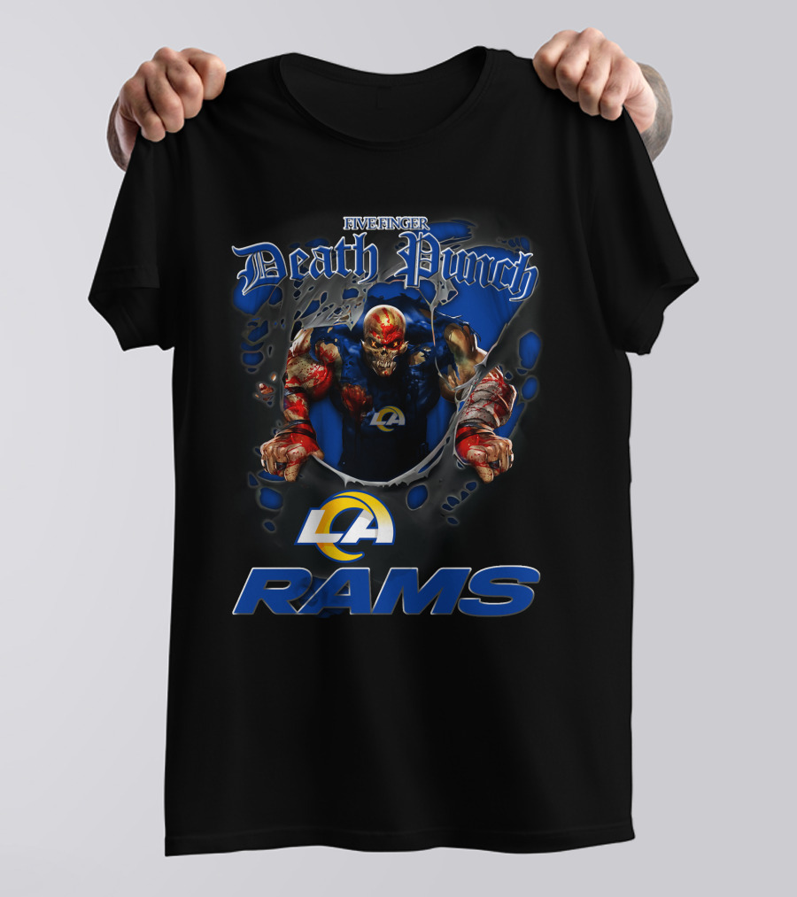Five Finger Death Punch La Rams Harley Davidson Motorcycle Biker Nfl Los Angeles Rams T-Shirt