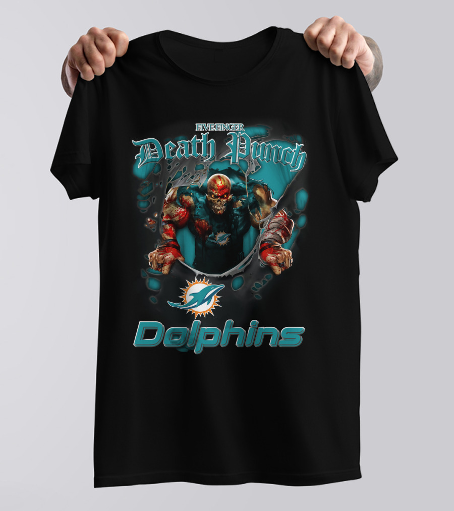 Five Finger Death Punch Miami Dolphins Harley Davidson Motorcycle Biker Nfl T-Shirt