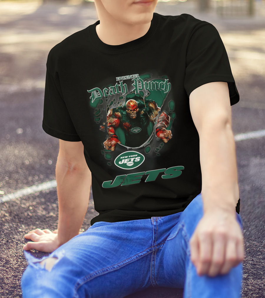 Five Finger Death Punch New York Jets Harley Davidson Motorcycle Biker Nfl T-Shirt