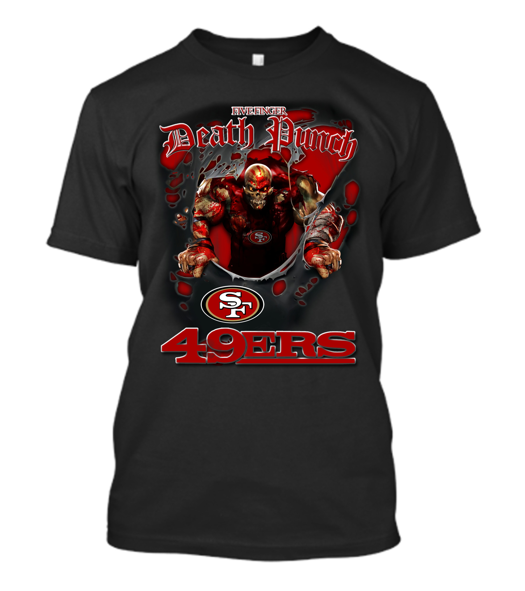 Five Finger Death Punch Sf 49ers Nfl Crossover Harley Davidson Motorcycle Biker T-Shirt