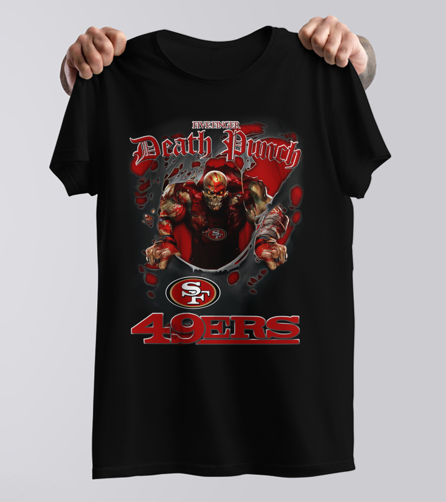 Five Finger Death Punch Sf 49ers Nfl Crossover Harley Davidson Motorcycle Biker T-Shirt