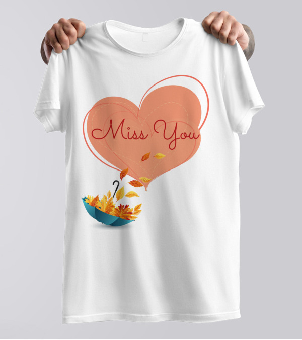 Miss You Heart And Autumn Leaves Umbrella T-Shirt