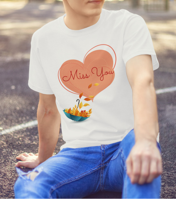 Miss You Heart And Autumn Leaves Umbrella T-Shirt