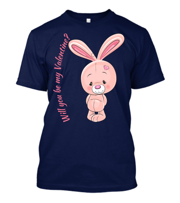 Will You Be My Valentine Pink Bunny With Heart Accent T-Shirt
