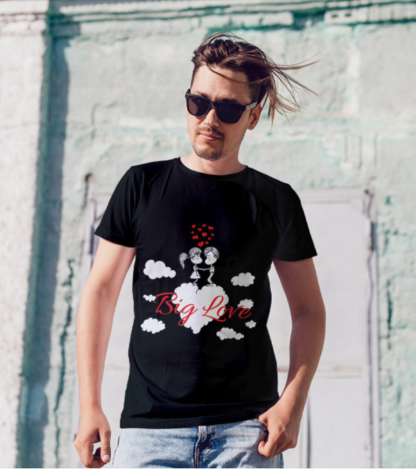 Big Love Holding Hands On Cloud With Red Hearts T-Shirt