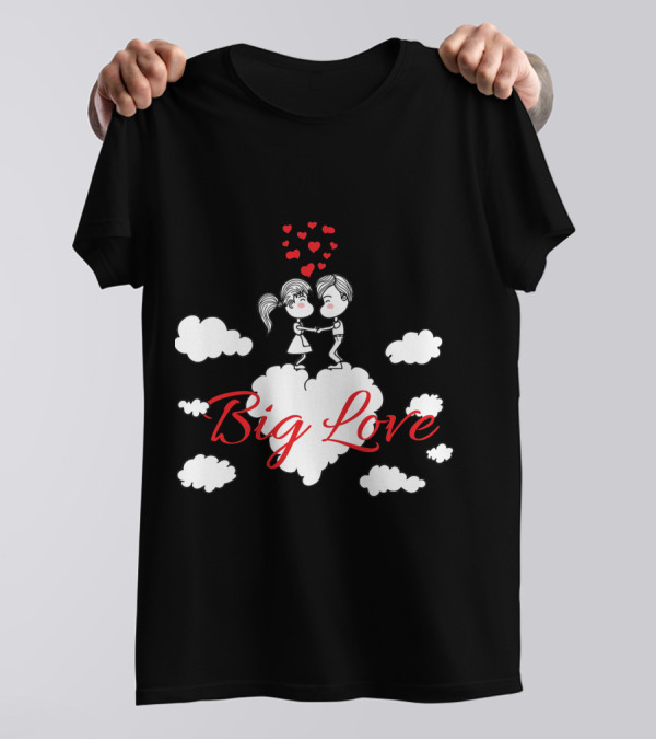 Big Love Holding Hands On Cloud With Red Hearts T-Shirt