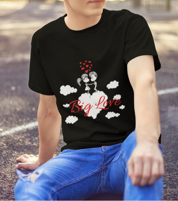 Big Love Holding Hands On Cloud With Red Hearts T-Shirt
