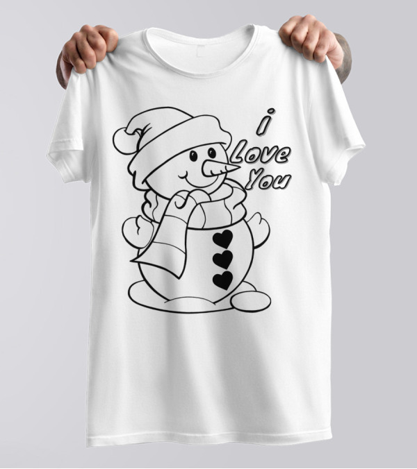 I Love You Snowman Hearts Scarf Winter T-Shirt
