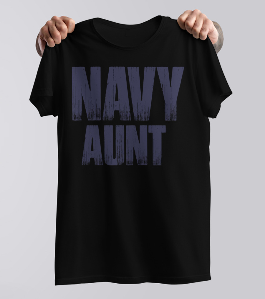 NAVY AUNT Bold Distressed Typography T-Shirt