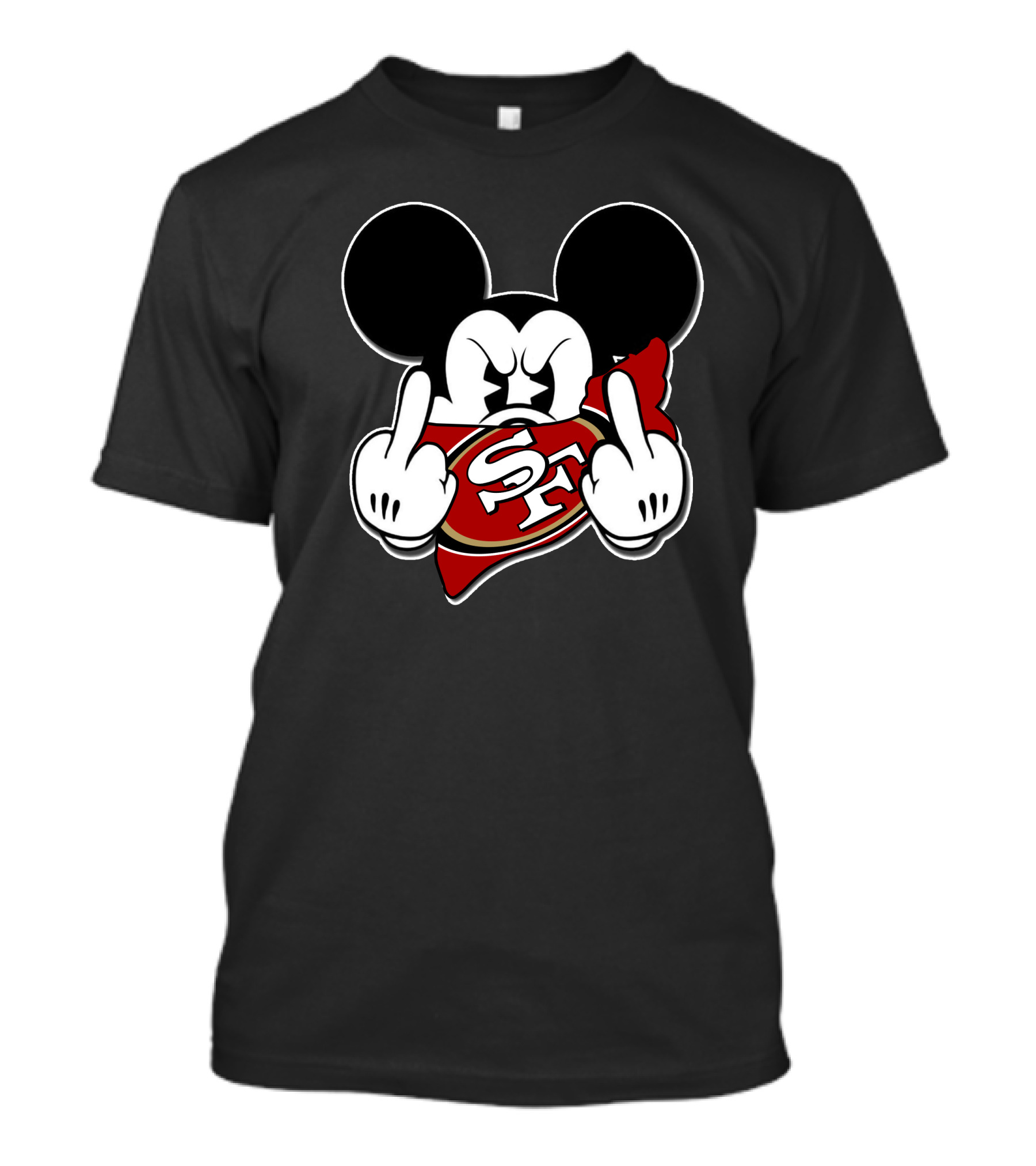 Mickey Mouse With San Francisco 49ers Logo And Offensive Gesture T-Shirt