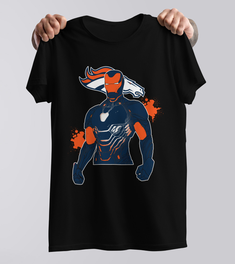 Iron Man Denver Broncos Crossover Marvel Nfl Fan T-Shirt