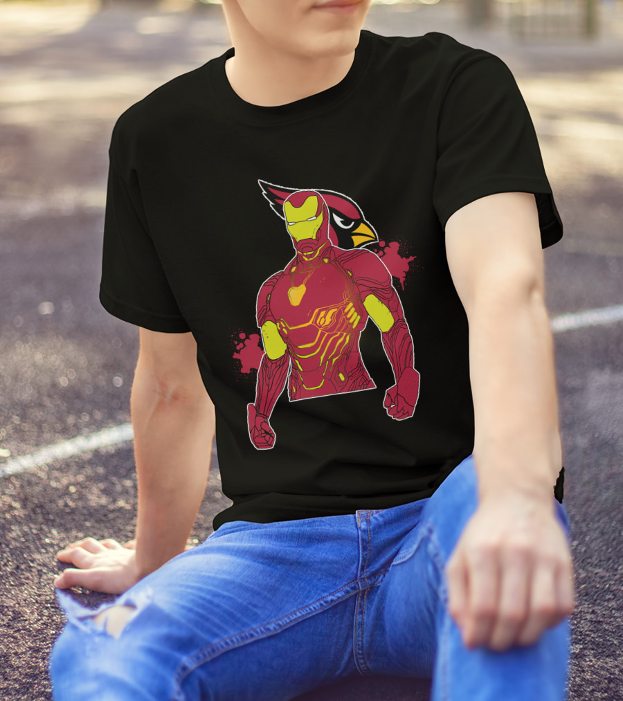Iron Man Marvel Superhero Meets Arizona Cardinals Nfl Crossover T-Shirt