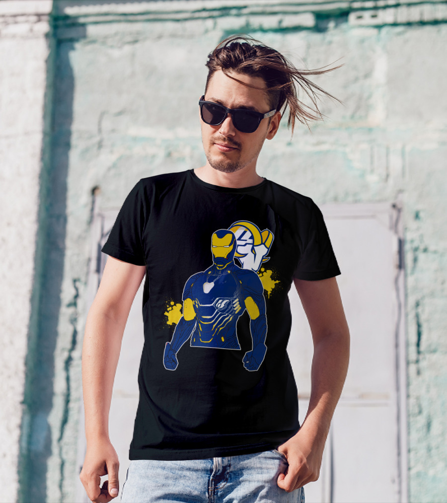 Iron Man Blue And Yellow With Los Angeles Rams T-Shirt